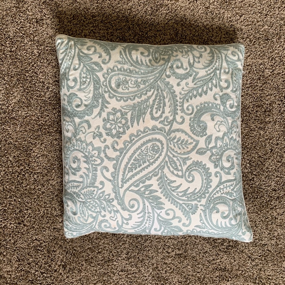 Teal Paisley Leaf Pillow